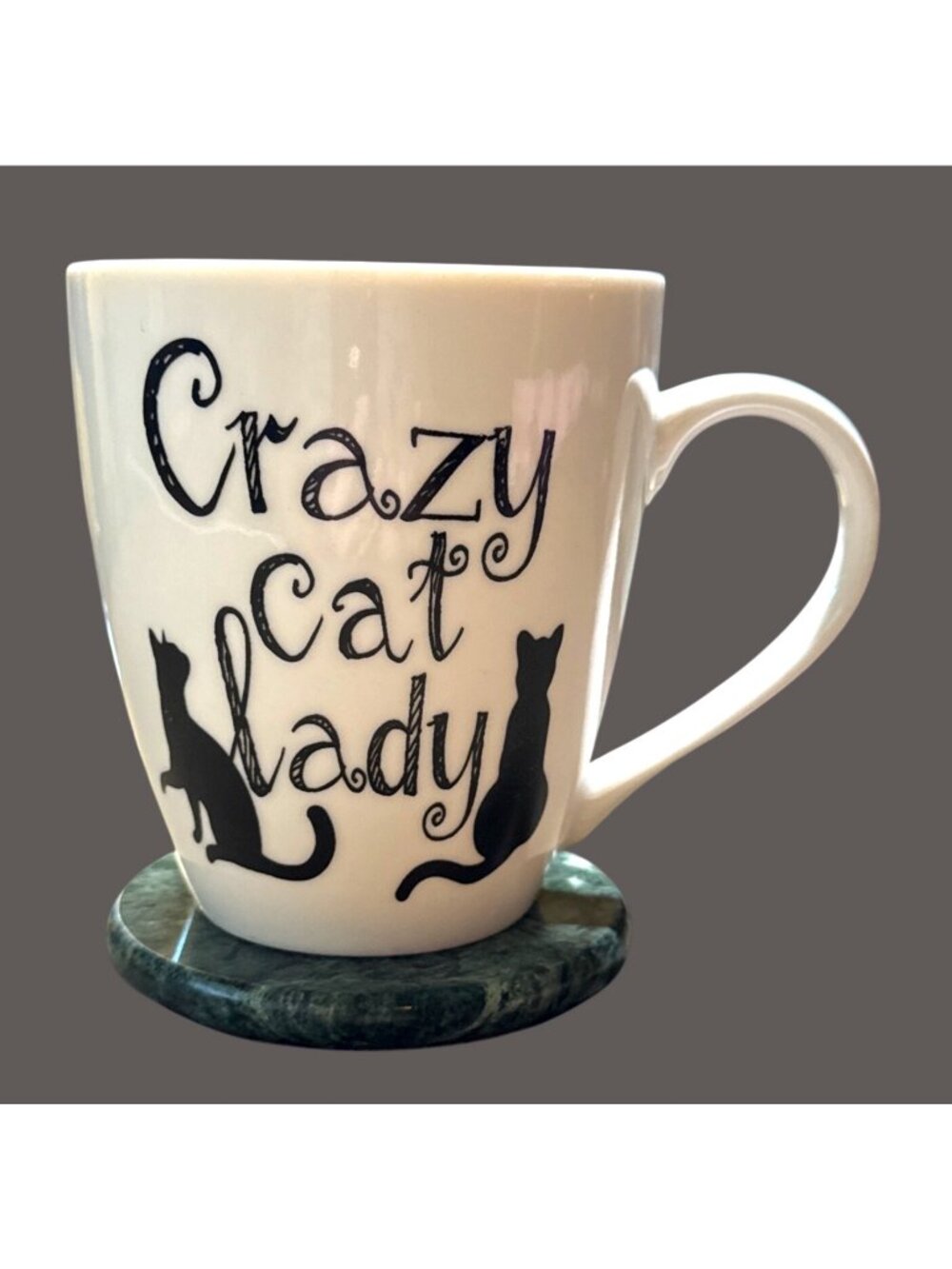 "Crazy Cat Lady" Vintage Mug by Pfaltzgraff Everyday. White ceramic mug with let
